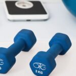 Exercises - Two 2 Kg. Blue Hex Dumbbells on White Surface